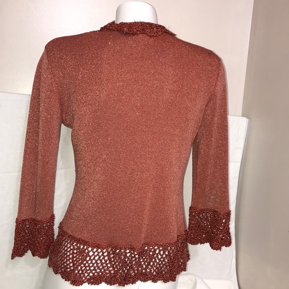 Joseph Bronze Orange Shimmery Lace Collar Cardigan - Picture 9 of 14